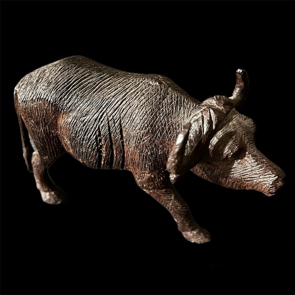 ηεψ African Cape Buffalo Vintage Solid Intricate Hand-Carved Namibian Waxed Wood - Picture 13 of 16